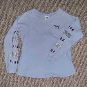 Light Blue PINK Gold Sequined Long Sleeve Shirt